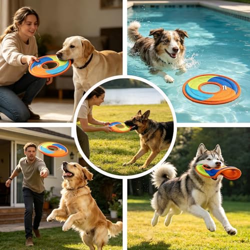 EXPAWLORER Flying Disc Dog Toy, Durable Outdoor Interactive Fetch Flyer, Lightweight Water-Floating Pet Toys, Safe Gentle on Teeth for Medium Large Breeds, Perfect for Beach Pool Play & Training