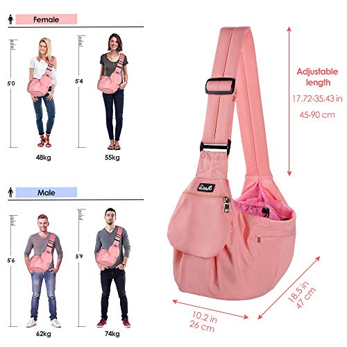 Lukovee Dog Sling Carrier, Hard Bottom Support & Adjustable Soft Padded Shoudler Strap Dog Slings for Small Dogs, Dog Purse with Drawstring Mesh Opening & Zipper Pockets for Puppy Cat Pet (Pink) - color: A-Pink