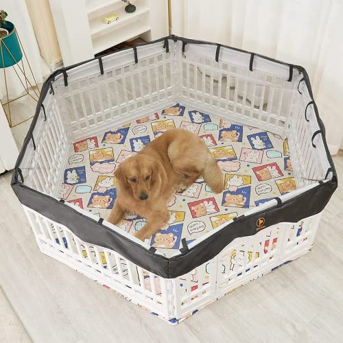 PJYuCien Dog Playpen Mesh Top Cover, Fits 36 Inch 6 Panels Regular Hexagonal Plastic Exercise Pet Pen, Telescopic Buckles Connections, Black (Note: Only Cover, Fence Not Included) - style: Black Cover, 36"Width, Black ( Elastic Buckles Connections )