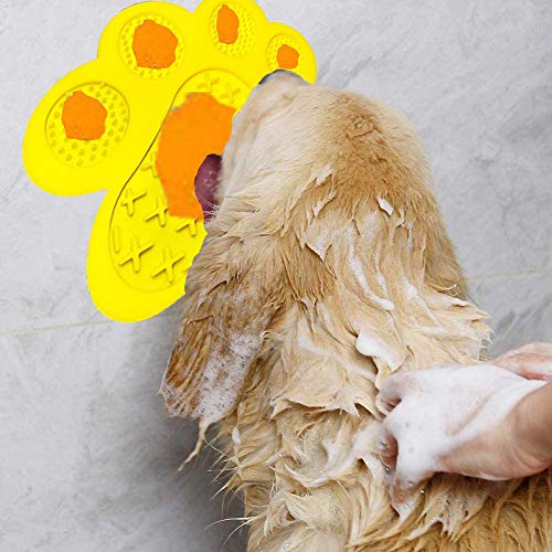 Dog Licking Mat for Anxiety Peanut Butter Slow Feeder Bowls Licking Pad with Strong Suction to Wall for Pet Bathing,Grooming,and Training (Yellow) - color: Yellow