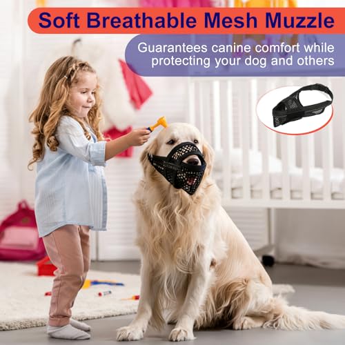 Breathable Dog Muzzle, Soft Mesh Muzzle for Large Medium Small Dogs - Pet Mouth Guard with Reflective Straps, Prevents Biting Chewing Scavenging & Allows Drinking, (L) - size: L