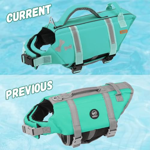 EMUST Dog Life Vests, Adjustable XS Dog Life Jacket with Rescue Handle, Puppy Flotation Vest for Small/Medium/Large Dogs, XS, Turquoise - color: Turquoise, size: XS