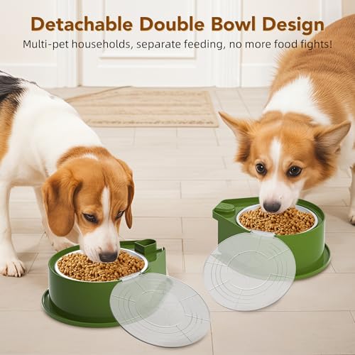 Newget Stainless Steel Dog Bowl Set with Lids, 304 Metal Dual Food & Water Bowls for Dogs & Cats, Large Capacity Pet Feeder with Cover Keeps Food Fresh, Anti-Skid Dog Dish for Small/Medium/Large Pets - color: Green
