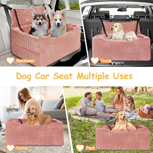 Dog Car Seat for Medium/Large Dog Booster Seat Under 60 lbs or 2 Small Dogs, Multi-Functional Pet Car Seat with Thick Cushion, 2 Safety Leashes (Pink) - color: Pink