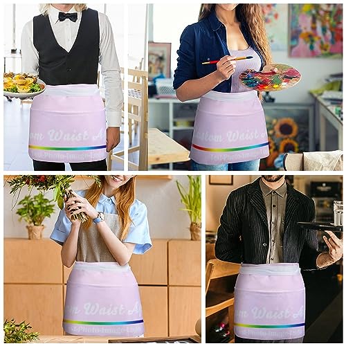 sophiehome Custom Waist Apron with Pockets Add Photo Logo Name Personalized Waiter Server Short Aprons for Kitchen - color: Light Pink