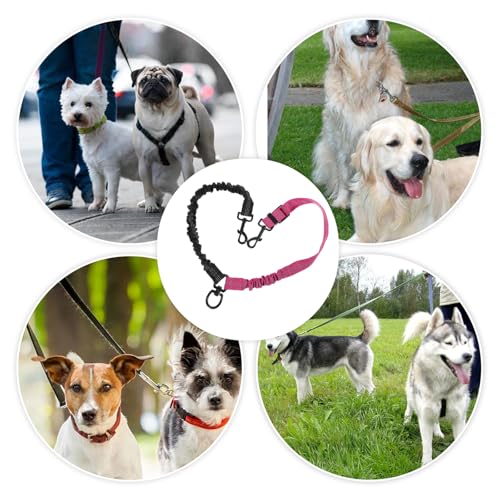 Molain Double Dog Leash Coupler, 360° Swivel No Tangle Splitter with Adjustable Strap and Shock Absorbing Bungee, Reflective Dual Lead for Two Different Size Dogs