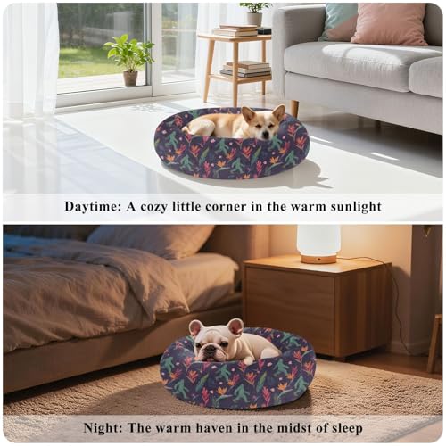 Pet Bed Ape-Man Orchid Green Print, 18" Small Dog Cuddler with Anti-Slip Bottom, Cute Pattern Round Sofa for Indoor Puppies & Kittens, All-Season Comfort - size: Small