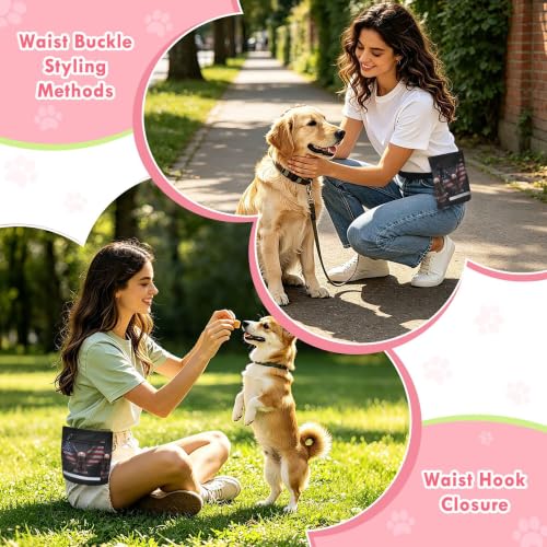 Independence Day Water-Resistant Dog Treat Pouch, 3 Ways to Wear Treat Bag with Magnetic Closure & Reflective Strip, Hands-Free for Pet Training, Walking