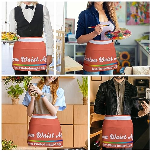 sophiehome Custom Waist Apron with Pockets Add Photo Logo Name Personalized Waiter Server Short Aprons for Kitchen - color: Orange