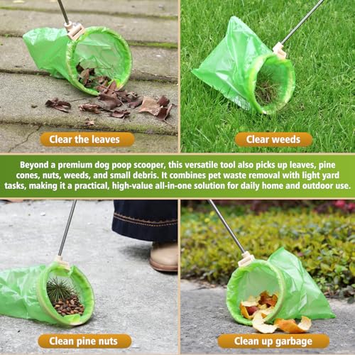 Dog Pooper Scooper, 43" Extendable Pooper Scooper Long Handle with 120 Bags | Portable Poop Scoop for Small Medium Large Dogs, No Touch, Stainless Steel, Lightweight, Foldable, Suit Yard, Park,Wild,City - color: Yellow