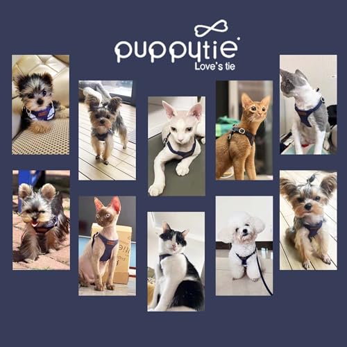 Puppytie XXS Puppy Harness with Multifunction Dog Leash,Soft Adjustable No Choke Escape Proof Pet Harness Vest,Navy,XXS - color: Navy, size: XXS(2.2-6lb)
