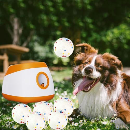 Automatic Dog Ball Thrower Launcher Interactive Toys, Auto Dog Ball Launcher for Medium to Large Dogs, Remote Control Tennis Balls Machine for Dogs, Pet Mental Stimulation Toys, with 6 Balls - color: orange
