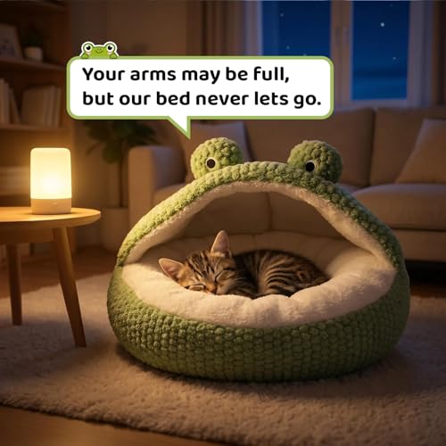 CWV Cute Cat Beds Kitten Beds, Soft Small Dog Beds, Washable Pet Beds for Puppy and Kitty, Funny Frog Cat Cave, 23 Inches - color: White&Green