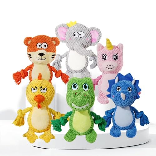 Cute Animals Interactive Squeaky Dog Toy with a Vocal Bladder, Crinkle Paper Stuffed Soft Cotton Chew Toy, Teething Rope Tug of War Pull Toy to Keep Them Busy for Puppy, Small Dogs - Gray Elephant - color: Gray Elephant
