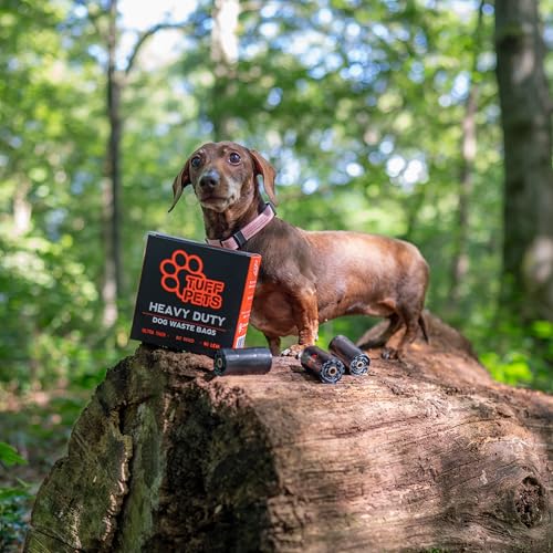 Tuff Pets Heavy Duty Dog Poop Bag With Handles - 16 Rolls of Pet Waste Bags - Fits in any Dogs Poo Bag Dispenser or Holder - Thick Dog Poop Bags - style: Orange- Cornstarch