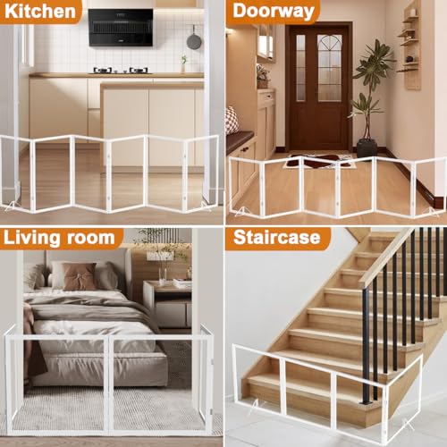 Extra Wide Clear Dog Gate,6 Panel (107.957" W*24.61" Tall) Wooden Dog Gate, Clear Acrylic Pet Gate,Transparent Freestanding Pet Gate for Doorways Stairs - size: 108" W*24.61" Tall (6 Panel)