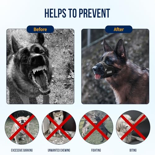 OneTigris Dog Muzzle,Soft Nylon Muzzle Anti Biting Barking Chewing,Air Mesh Breathable Drinkable Adjustable Loop Pets Muzzle for Small Medium Large Dogs(L) - size: L