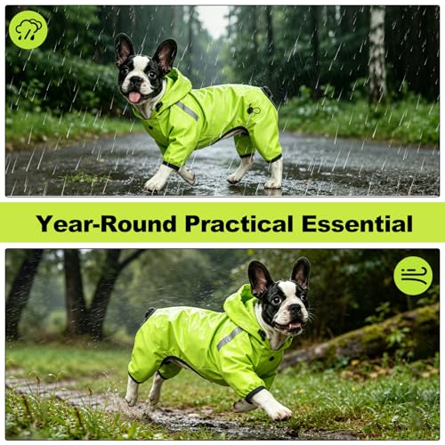 Dog Raincoat, Professional Waterproof with Taped Seams, Ultralight Urban Quick Layer, High-Vis Reflective Stripes, Dirt-Resistant & Easy Care, Year-Round Essential for Dogs(Lime Green, Medium)