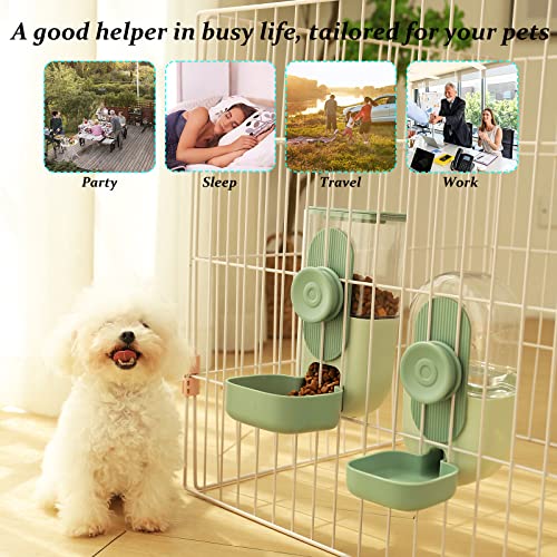 Kenond 35oz Hanging Automatic Pet Food Water Dispenser, Auto Gravity Pet Feeder and Waterer Set, Cage Cat Food Bowl Dog Feeding Station for Puppy and Kitten Rabbit Chinchilla Hedgehog Ferret (Green) - color: Green Waterer and Feeder C