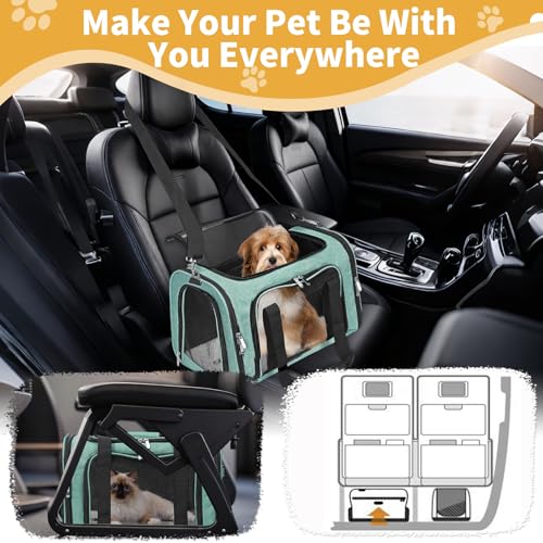 Soft-Sided Cat/Dog/Pet Carrier, Collapsible Pets Travel Carriers for Big Cats/Small Dogs with Shoulder Strap & Removable Mat, Mesh Puppy Carry Bag, Up to 25 Lbs (Turquoise) - color: Turquoise, size: 20"L x 13"W x 13"H