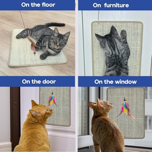 Cat Nail File Scratcher - Natural Sisal Scratch Mat with 80-Grit Aluminum Oxide, Adhesive Sheets & Expansion Screws for Secure Wall/Floor Mounting, Ideal for Trimming Cat Claws (14.81"x11.12") - size: 14.81"x11.12"