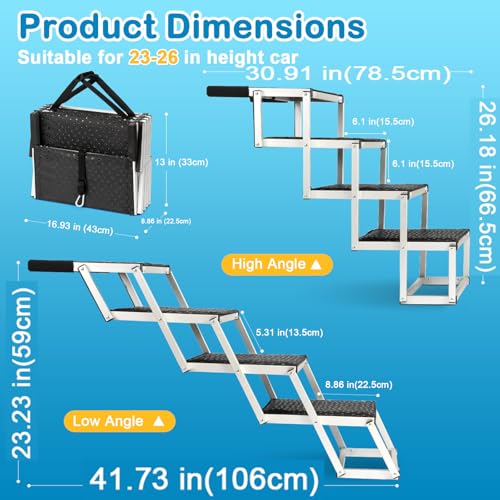 Uross Dog Stairs for Car 4 Steps Suitable for Car Trunk Heights 23"-26"- Collapsible Dog Steps for Car and SUV, Aluminum Pets Stairs for Large Pets, Telescoping Pet Step Ladder for Truck, High Bed - size: 4 Steps (Suitable for Car & Small SUV)