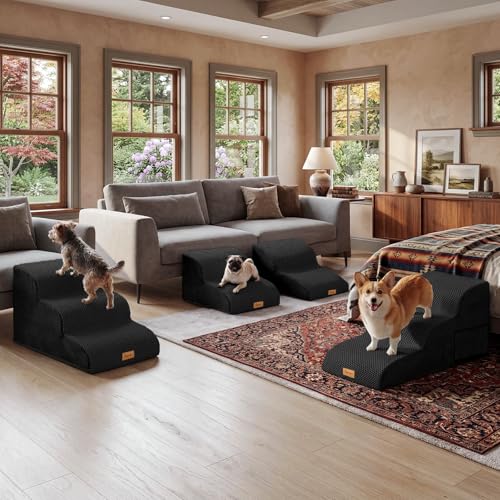 Topmart High Density Extended Foam Dog Ramp&Steps 3 Tiers,15.7" High | Non-Slip Dog Stairs with Removable Cover,Soft Foam Pet Ladder,Best for Injured,Older Cats,Pets with Joint Pain - color: Black, size: 33.1*15.7*15.7