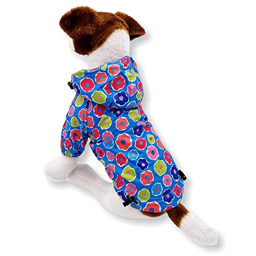 Dog Raincoat Hooded Leash Hole Waterproof Rain Coat Jacket Rainwear for Small Pet Cat Puppy (M: Length - 14", Blue Animal) - color: Blue Animal, size: M: Chest - 16", Length - 14"