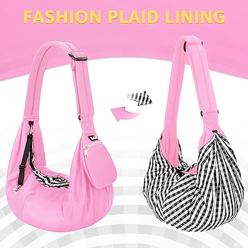 SlowTon Dog Carrier Sling - Thick Padded Shoulder Strap Adjustable Dog Carriers for Small Dogs, Puppy Carrier Purse for Pet Cat with Front Zipper Pocket Safety Belt Machine Washable (Light Pink, M) - color: G-Pink Knitted Fabric