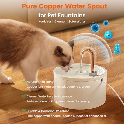 MISFANS Ceramic Cat Water Fountain - 2.1L/71oz - All-Ceramic Body & Pure Copper Water Spout - Non-Toxic - Automatic Pet Drinking Fountain Indoor with Ultra-Quiet Pump, and 3Pcs Filter & Sponge (White)