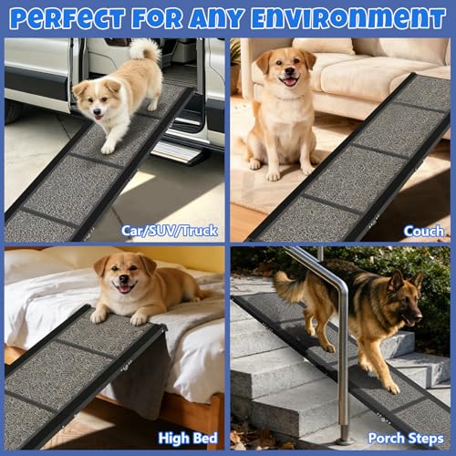 Dog Ramp for Car 71" L x 17" W, Foldable Pet Ramp for Large Dogs with Non-Slip Rug Surface, Portable Dog Car Ramp for SUV, Truck & Vehicle, Heavy-Duty Aluminum Pet Loading Ramp Supports 250 lbs - size: 71" L x 17" W
