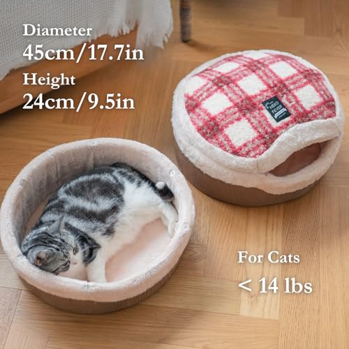 Cat Bed Cave - Enclosed Hideaway with Detachable Lid & Mat for Kitten (Snow) - color: Snow