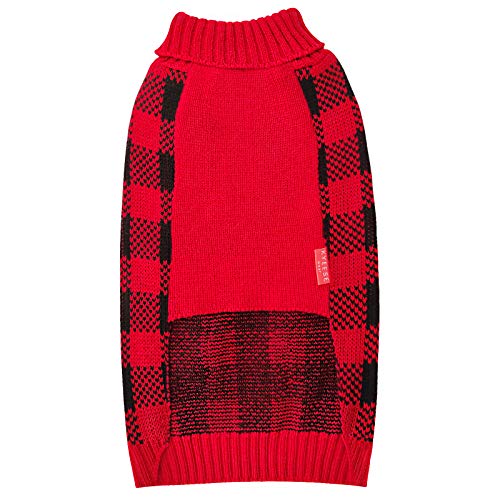 KYEESE Christmas Dog Sweaters Buffalo Check with Leash Hole Turtleneck Dogs Cable Knit Cat Sweater Small Dogs Pullover Dog Christmas Outfit for Cold Weather - color: 4# Christmas Red, size: Small (4-7lbs)