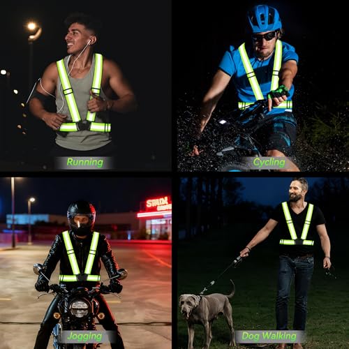 Reflective Vest Running Gear,High Visibility Adjustable Safety Vest for Outdoor Motorcycle,Dog Walking,Night Running,Hiking - color: Green X3