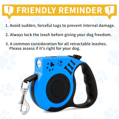 Retractable Dog Leash with USB Rechargeable Flashlight for Night Walks, 16FT Automatic Telescopic Tractor Dog Leash for Small and Medium Dogs, Blue - color: Blue