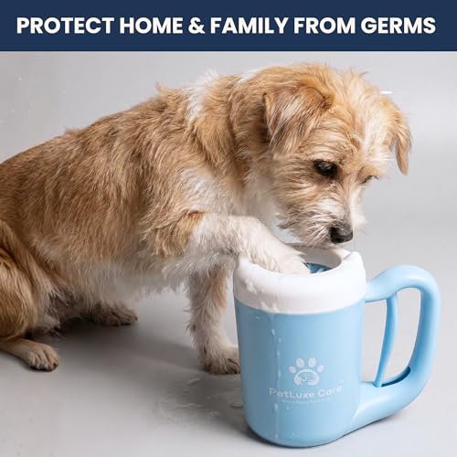 Dog Paw Cleaner, Paw Washer Cup with Soft Silicone Bristles, Portable Dog Foot Washer, 4-in-1 Paw Cleaner Kit with Paw Balm, Microfiber Towel & Grooming Brush (Blue, Small) - color: Blue, size: Small