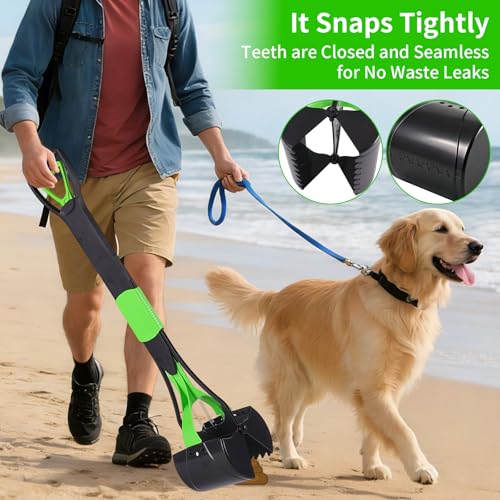 ienjoyed 36“ Large Dog Pooper Scooper for Large Dogs Heavy Duty, Non-Breakable Dog Poop Scooper with Wide Handle for Grass, Gravel, Durable Dog Poop Pick Up Tool, Long Handled Poop Grabber (Green) - color: 36-inch(Green)