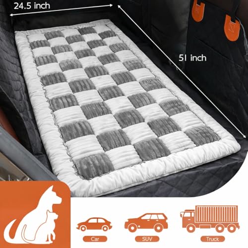 Dog Bed for Car Back Seat, Backseat Dog Bed Fit for Backseat Extenders, Nonslip Soft Durable for Car, Travel and Road Trip (White 24.5" x 51")