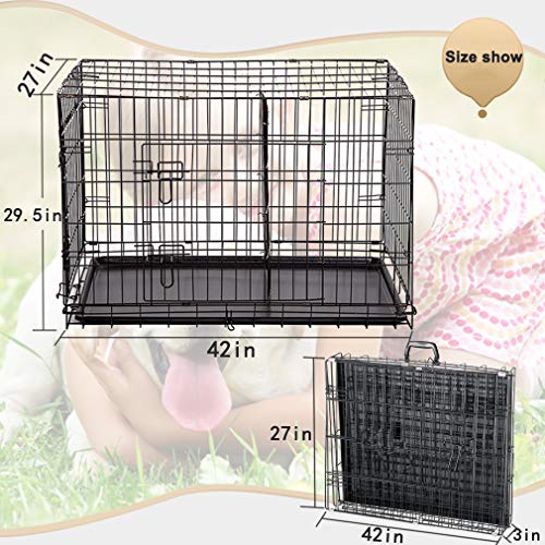 New Cat Dog cage Pet Kennel Folding Crate Wire Metal Cage W/Divider (42")