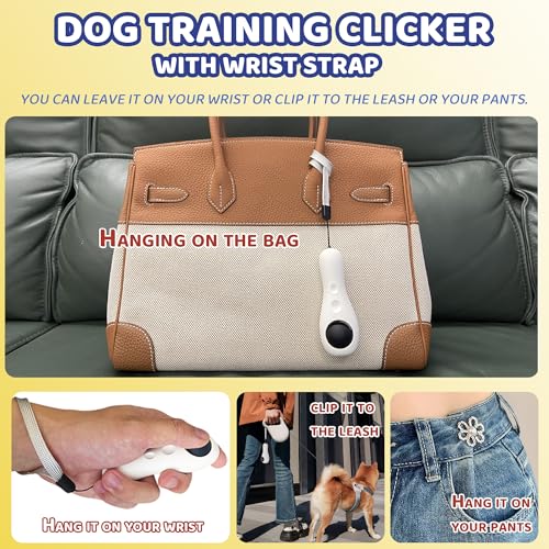 Dog Training Clickers with Wrist Strap, Training Clicker for Pet Like Dog Cat Horse Bird Dolphin Puppy, Big Buttons and Loud Sound (White) - color: White
