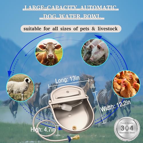 Automatic Dog Water Dispenser with Drain Hole & Drain Valve, Stainless Steel Auto Dog Water Bowl with 2 Float Valves, Hose Quick Connect Fitting, for Livestock, Chicken, Horse (3 Gallons) - size: 3 Gallons