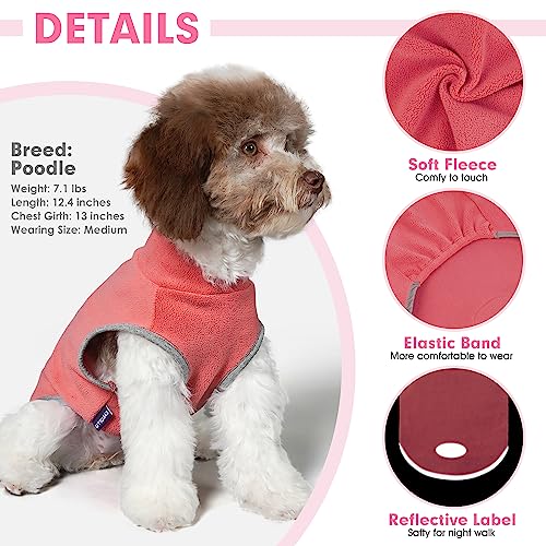 cyeollo 2 Pack Fleece Dog Sweater Pullover Vest with Reflective Stripe, S | 4-Way Stretch, Lightweight Soft Fleece Sweatshirt, Reflective in Low Light, Easy On & Off, Wear Alone or Layered - color: Pink & Fuschia, size: Small