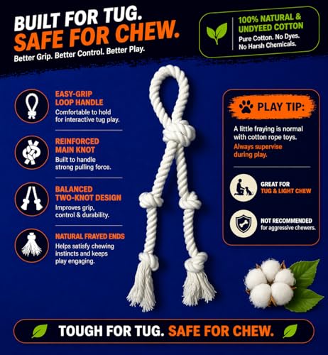 Dog Rope Toy 2 Pack, 18 in Heavy Duty Cotton Tug Toy for Medium Large Dogs, Interactive Tug of War & Chew Rope, Natural Undyed, Teeth Cleaning - style: 4-Knot Loop (2-Pack)