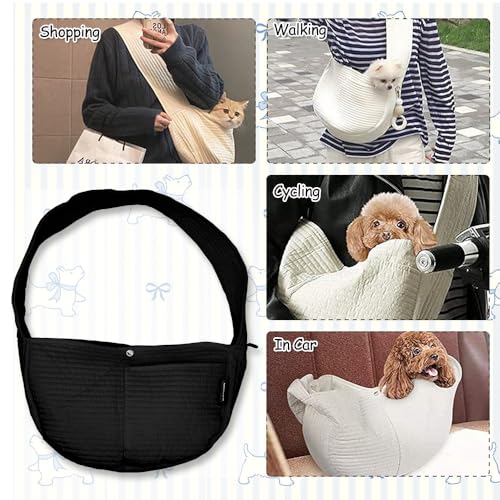NATUYA Small Dog Carrier Sling Cat Sling-Dog Slings for Carrying Small Dogs-Adjustable Strap Hand Free Pet Puppy for Outdoor Traveling Subway (Black, Canvas) - color: Black