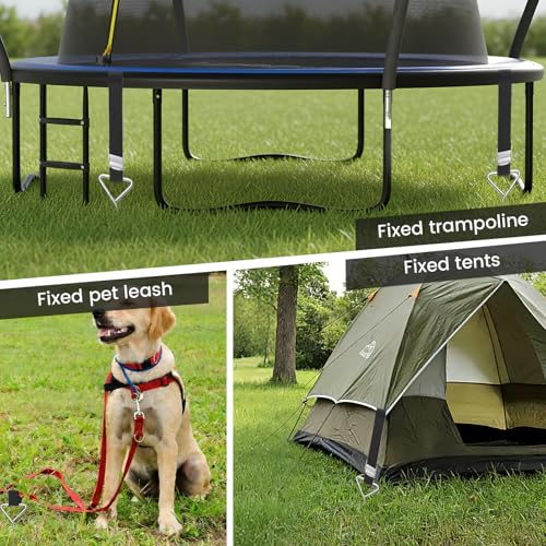 Safly Fun Heavy Duty Trampoline Stakes Anchor Kit, Spiral Ground Anchors with Straps & Installation Tool, Secure for Trampoline, Tent, Canopy, Gazebo, Dog Tie-Out (4-Pack)