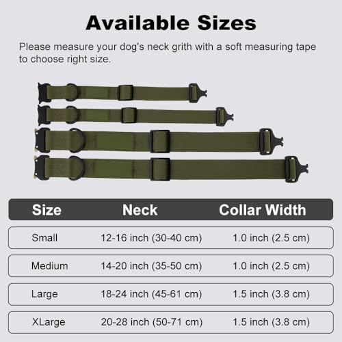 Personalized Tactical Dog Collar with Name and Phone Number, Heavy Duty Nylon Military Dog Collar with Strong Metal Buckle for Medium and Large Dogs