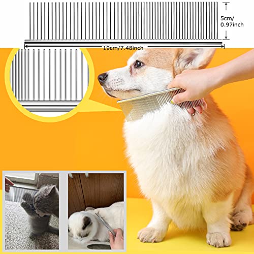 Grooming Rake Undercoat Brush for Dogs Long Hair, Long Tooth Undercoat Rake + Stainless Steel Dog Comb, Deshedding Tool Set for Husky Long-haired Cats
