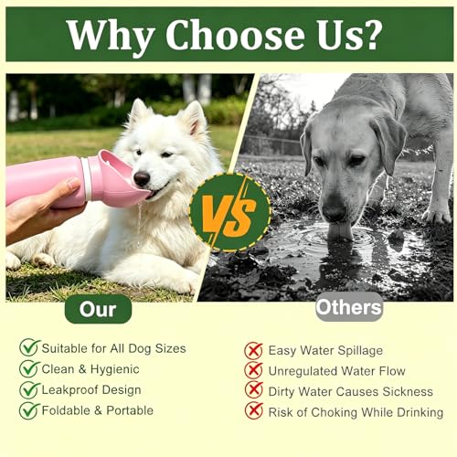 2 in 1 Foldable Dog Water Bottle, Leakproof Portable Pet Dispenser, Water Bottle Dog Bowl, Collapsible Food Grade Silicone Puppy Bottles, Lightweight Foldable for Travel Walking Caming (Pink) - color: Pink