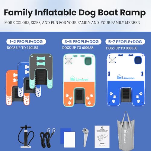 Inflatable Dog Boat Ramp for Dogs Up to 240 lbs, Inflatable Dock Floating Platform with Anti-Slip EVA Foam Safe & Easy Water Access, Dog Ramp for Pools, Lakes, Boats, Docks, Blue & White - color: Blue