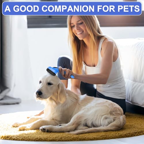Self Cleaning Slicker Brush for Dog and Cat Deshedding, Blue | Shedding Brush for Dogs & Cats, One-Click Retractable Bristles for Easy Cleaning Flying Hair at Home - color: Blue 1 PCS